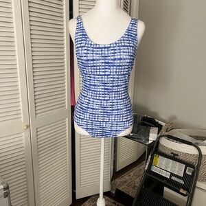 L.L. Bean Blue Checked Scoop-Neck One-Piece Swimsuit